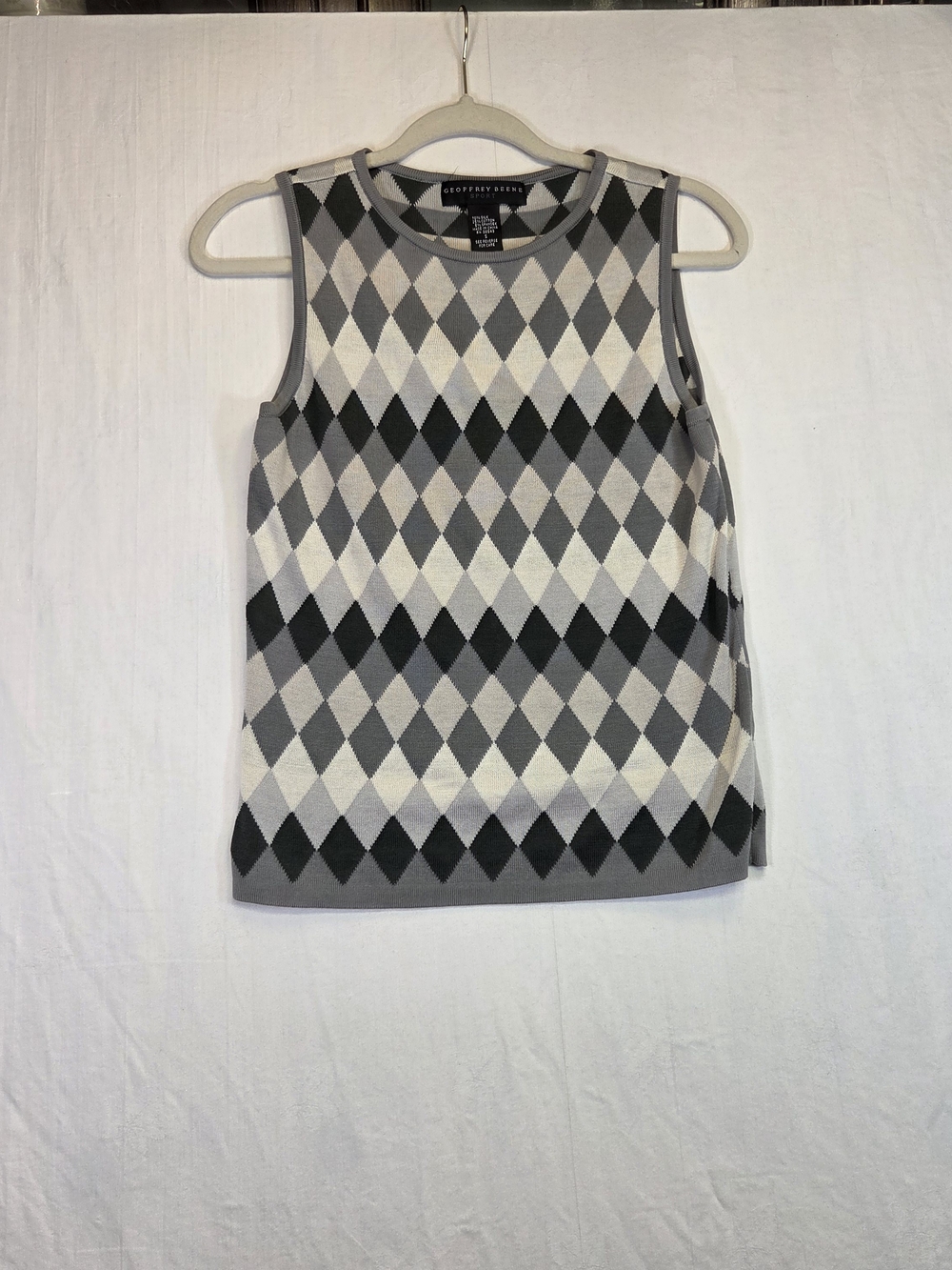 Geoffrey Beene Sport Silk Blend Argyle Sweater Vest Women's Small Gray #0430